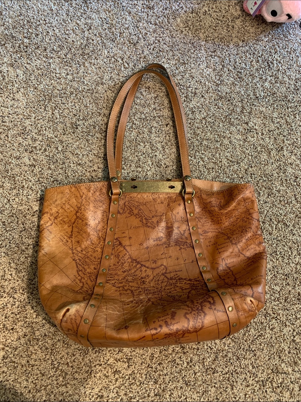 Patricia Nash Tan Leather Map-Print Tote